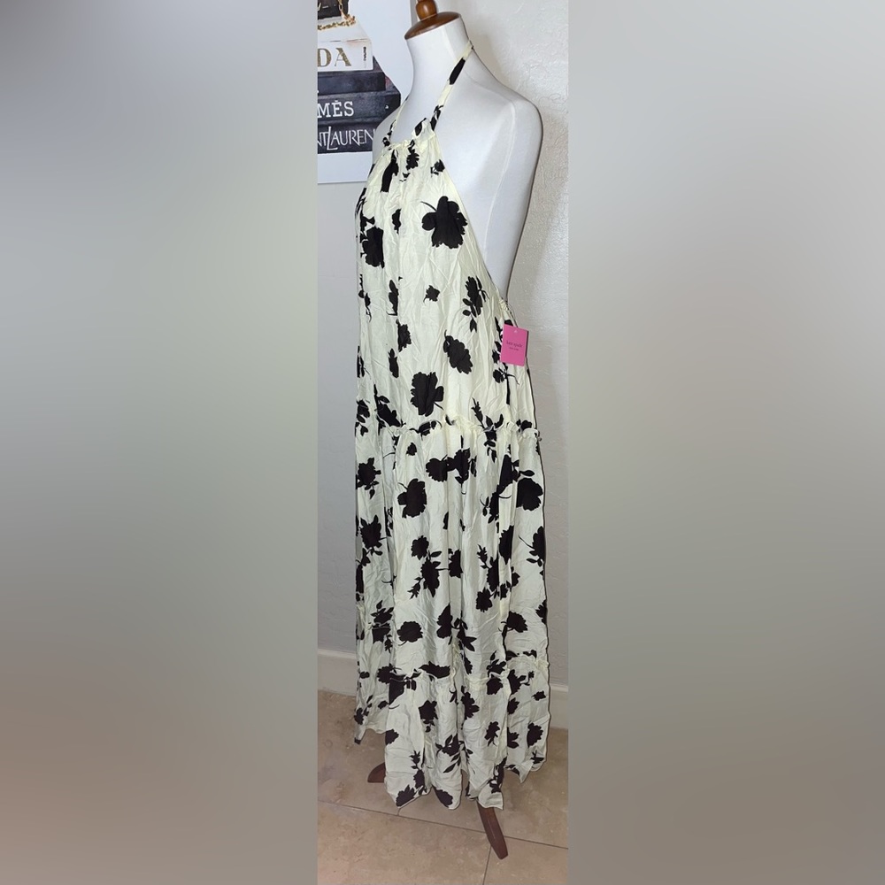 🎉HP🎉New! Kate Spade Floral Printed Halter Coverup Dress Ivory/Black Size Large🖤 - Picture 4 of 16